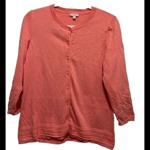 Talbots 3/4 Sleeve Cardigan Sweater women’s Small Salmon pink preppy classic